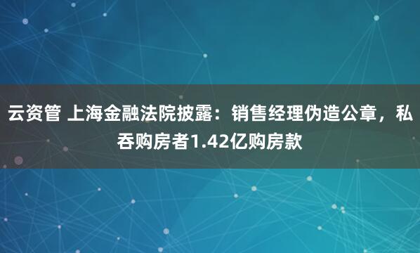 云资管 上海金融法院披露：销售经理伪造公章，私吞购房者1.42亿购房款